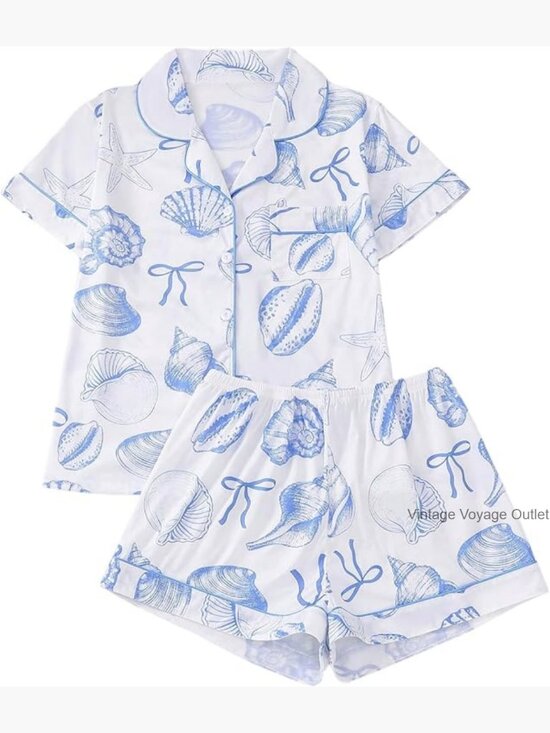 Other - Women's 2 Piece Pajama Set Short Sleeve Button Down Shirt Bow Shorts Sleepwear